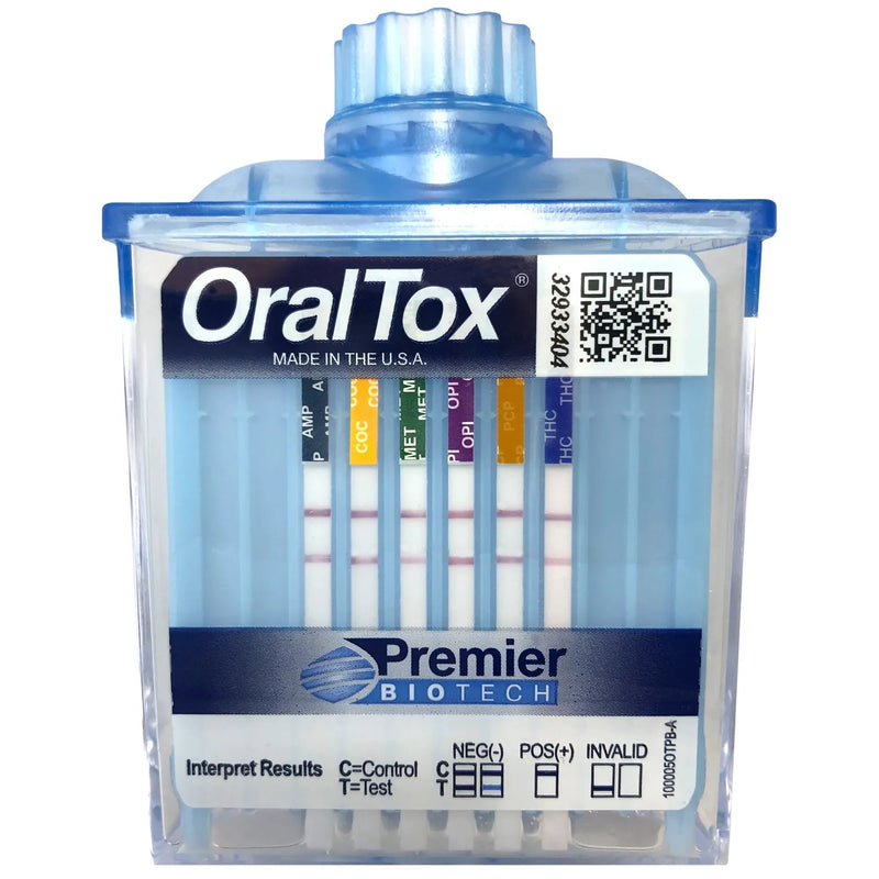 Premier Biotech OralTox Rapid Oral Fluid Drug Test (25/Case)  6 Panel: AMP (Amphetamines), COC (Cocaine), MET (M