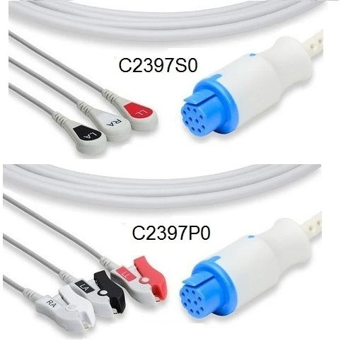 S&W Artema One Piece ECG Cable  3 Leads Clip