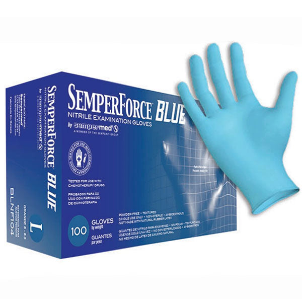 Sempermed SemperForce Blue Nitrile Exam Gloves (10 Boxes/Case)  Large
