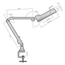 Sunnex RLM LED Magnifying Task Light - C-Clamp Dimensions