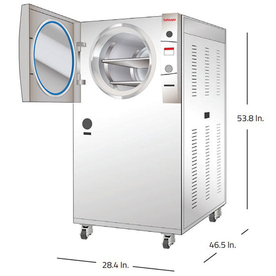 Tuttnauer 3870HSG–WS Pre and Post Vacuum Autoclave - Open, Dimensions