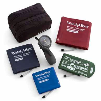 Welch Allyn DuraShock DS66 Trigger Aneroid Sphygmomanometer  4-Cuff Kit: Size-09 to Size-12; FlexiPort Reusable