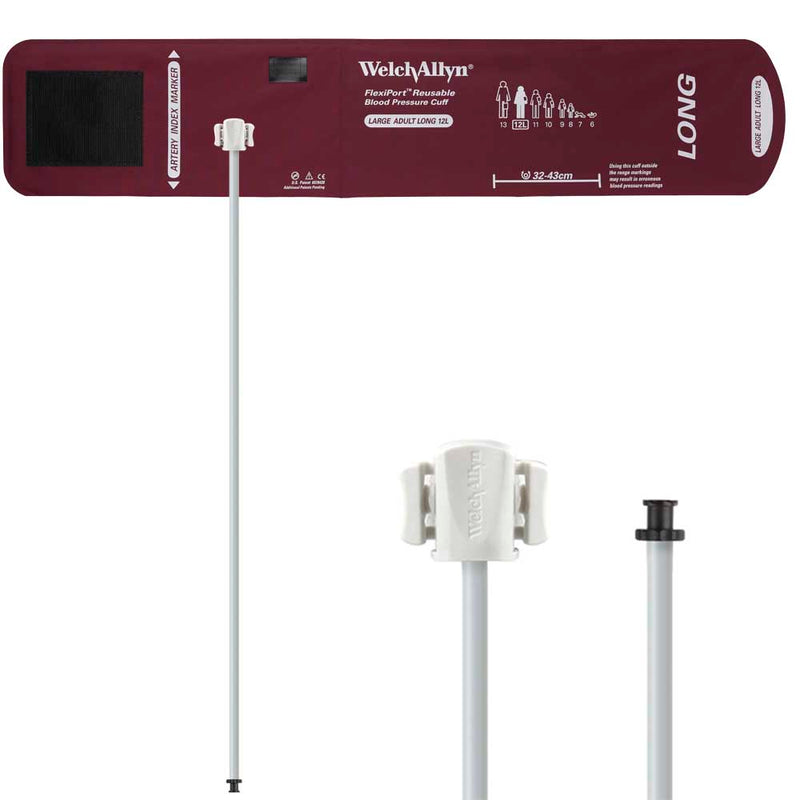 Welch Allyn FlexiPort Reusable Blood Pressure Cuff with One-Tube Tri-Purpose Connector  Size-12L Large Adult Long