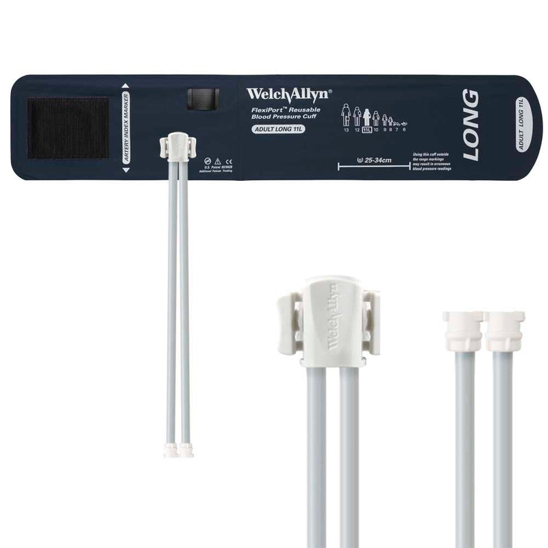 Welch Allyn FlexiPort Reusable Blood Pressure Cuff with Two-Tube Locking Connector  Size-11L Adult Long
