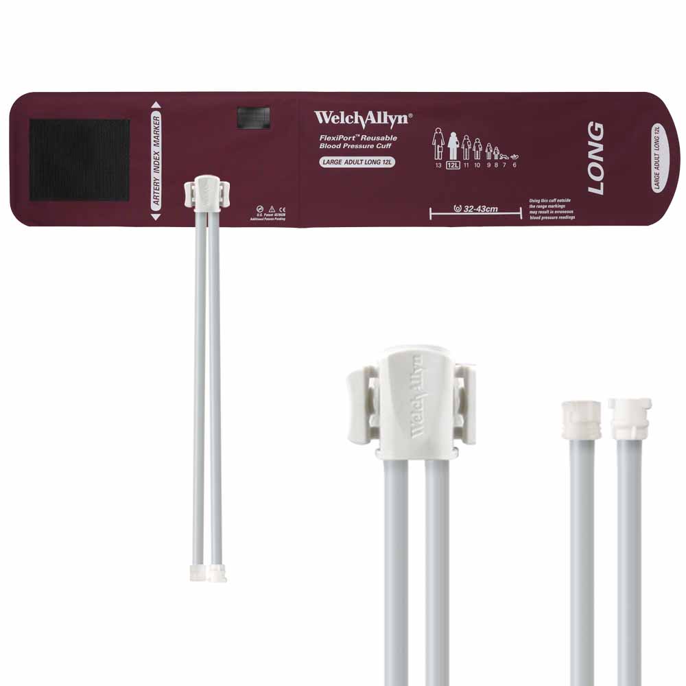 Welch Allyn FlexiPort Blood Pressure Cuff Size 11 Adult - Reusable BP Cuff With 2 Tubes & Tri-Purpose Connector