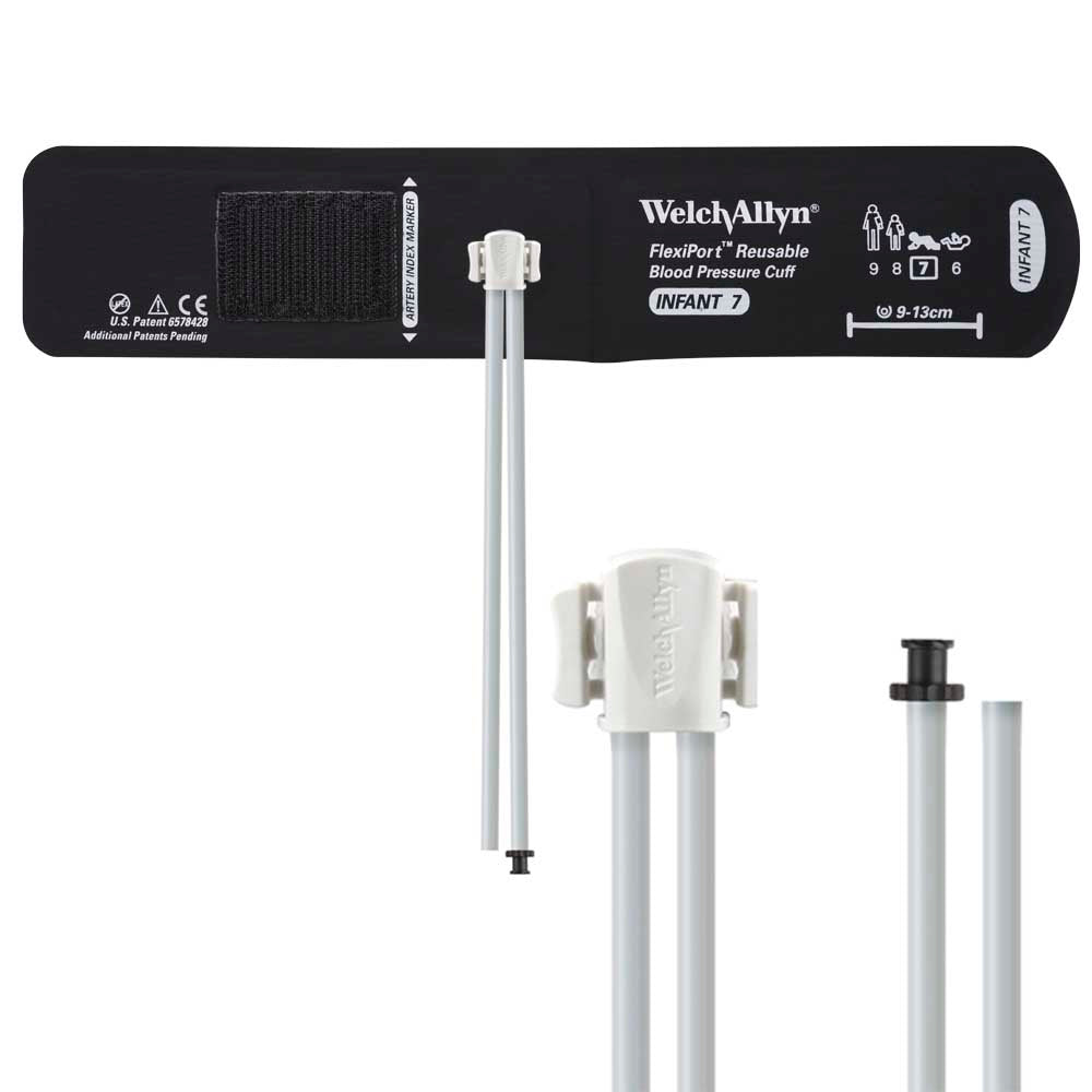 Welch Allyn FlexiPort Reusable Blood Pressure Cuff with Two-Tube Tri-Purpose Connector - Size-07 Infant