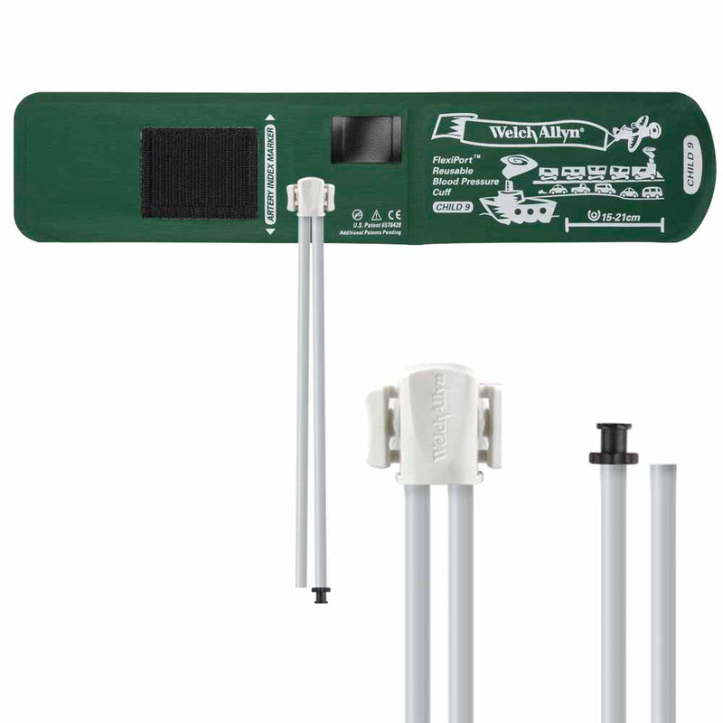 Welch Allyn FlexiPort Reusable Blood Pressure Cuff with Two-Tube Tri-Purpose Connector  Size-09 Child; Cuff Range 15-21 cm