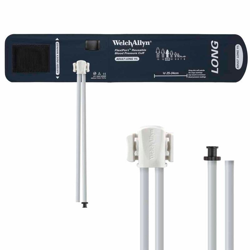 Welch Allyn FlexiPort Reusable Blood Pressure Cuff with Two-Tube Tri-Purpose Connector  Size-11L Adult Long; Cuff Range 25-34 cm
