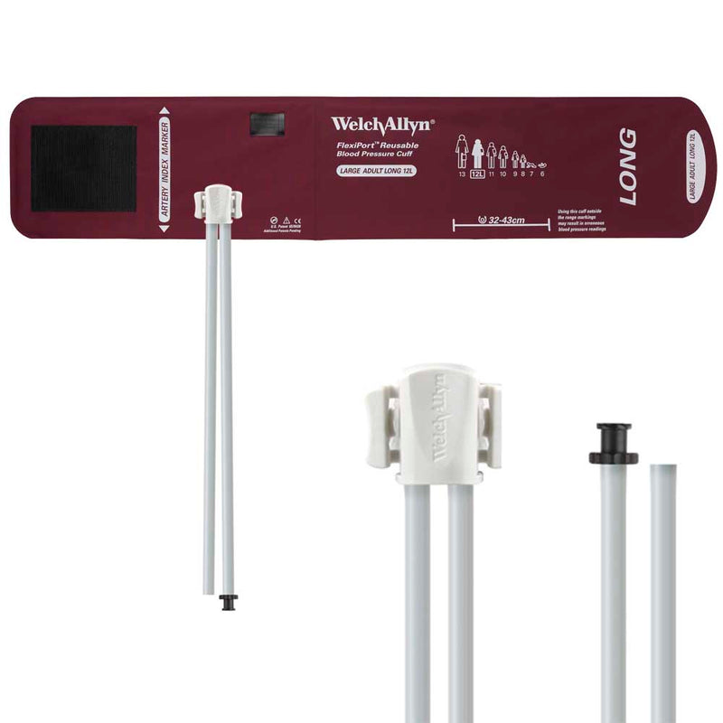 Welch Allyn FlexiPort Reusable Blood Pressure Cuff with Two-Tube Tri-Purpose Connector  Size-12L Large Adult Long; Cuff Range 32-43 cm