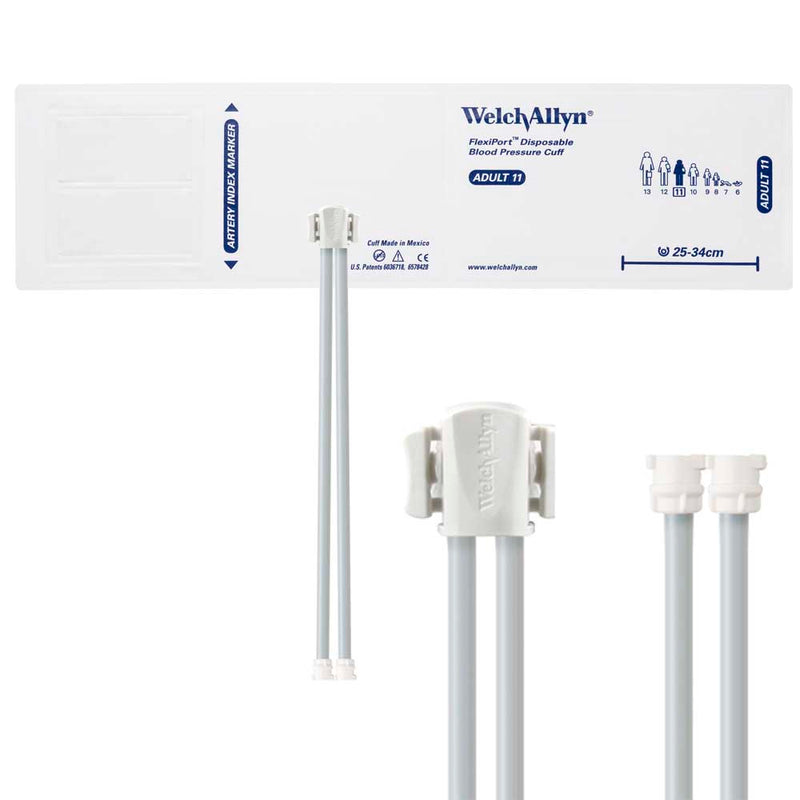 Welch Allyn FlexiPort Vinyl Disposable Blood Pressure Cuff with Two-Tube Locking Connector  Size-11 Adult