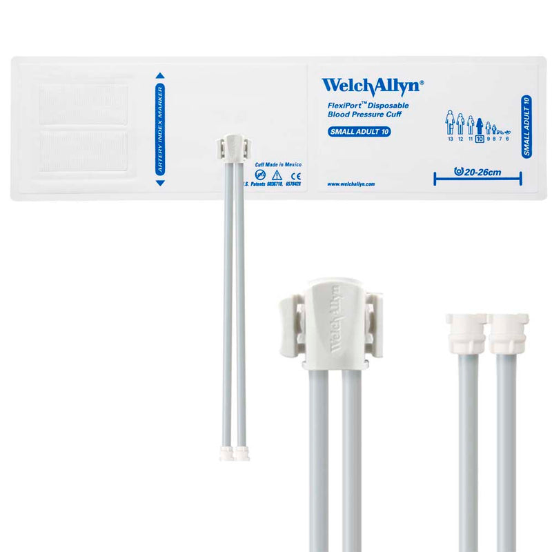 Welch Allyn FlexiPort Vinyl Disposable Blood Pressure Cuff with Two-Tube Locking Connector - Size-10 Small Adult