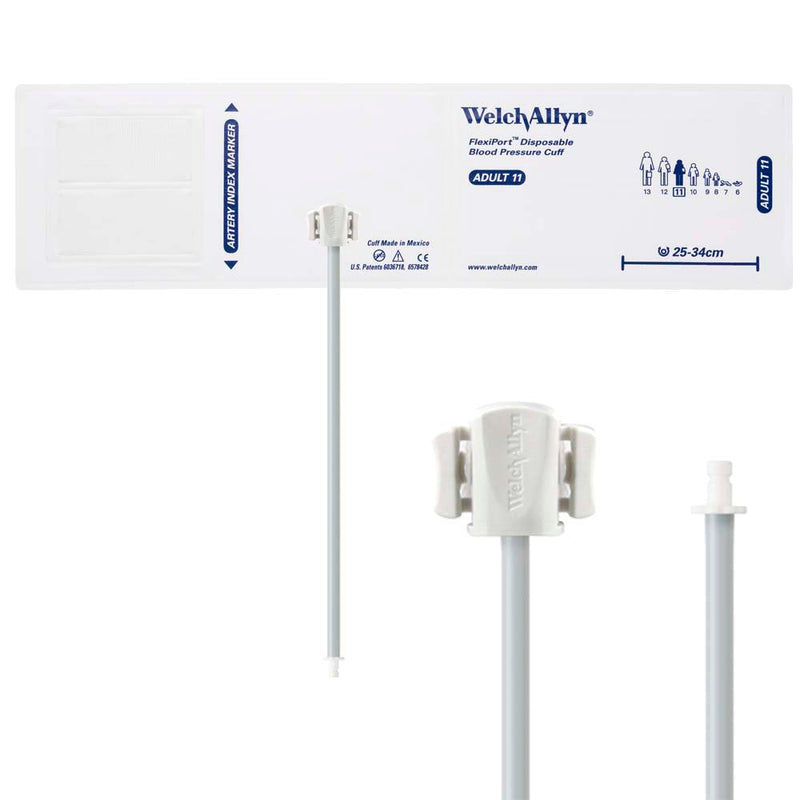 Welch Allyn FlexiPort Vinyl Disposable Blood Pressure Cuff with Bayonet Connector (20/Case)  Size-11 Adult Long