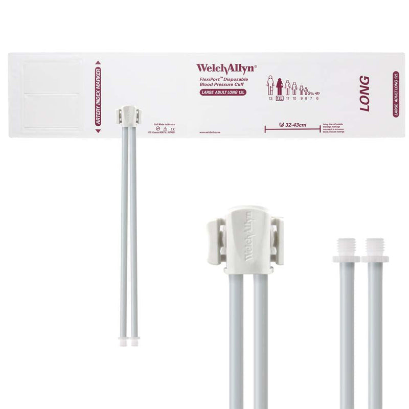 Welch Allyn FlexiPort Vinyl Disposable Blood Pressure Cuff with Two-Tube Screw Connectors (20/Case)  Large Adult Long