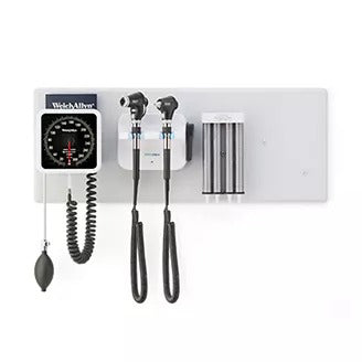 Welch Allyn Green Series 777 Integrated Wall System with PanOptic Plus LED Ophthalmoscope and MacroView Plus LED Otoscope for iExaminer  Ear Specula Dispenser, BP Aneroid