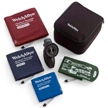 Welch Allyn Tycos DS58 Hand Aneroid Sphygmomanometer  4-Cuff Kit: Size-09CP - Size-12; FlexiPort Reus.,
