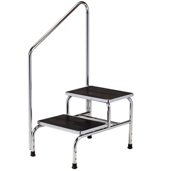 Clinton Chrome Two-Step Step Stool - with handrail