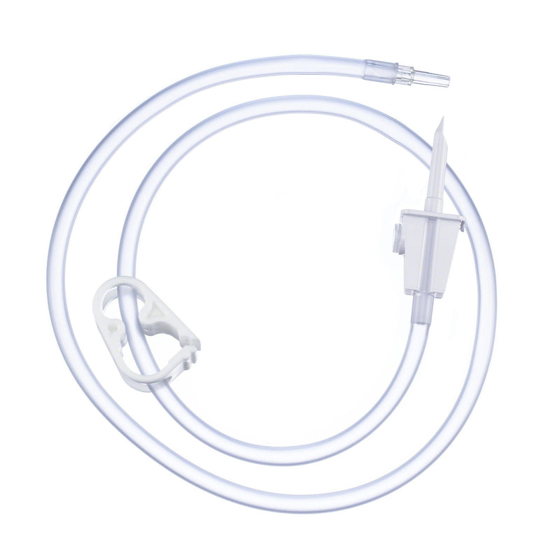 B. Braun Fluid Transfer Set without Filters - Universal proximal spike, wide bore tubing, on/off clamp, distal Luer slip connector, 33 in (79.1 cm) Length