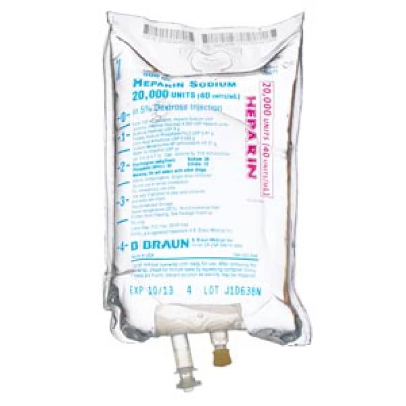 B. Braun Heparin Sodium Injections - 20,000 Units Heparin in 5% Dextrose Injection, 40 Units mL