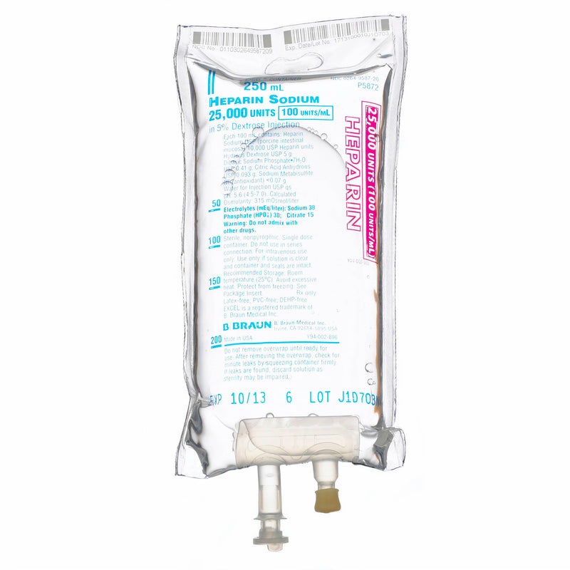 B. Braun Heparin Sodium Injections - 25,000 Units Heparin in 5% Dextrose Injection, 100 Units mL