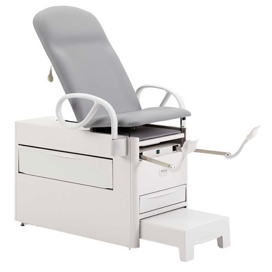 Brewer Versa Exam Table with Patient Assist Handles, Stirrups, Pelvic Tilt, Electrical Receptacle, and Drawer Warmer