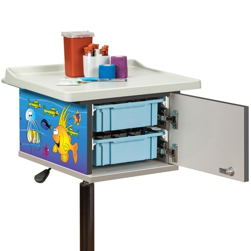 Clinton Pediatric Ocean Commotion Phlebotomy Cart with door open
