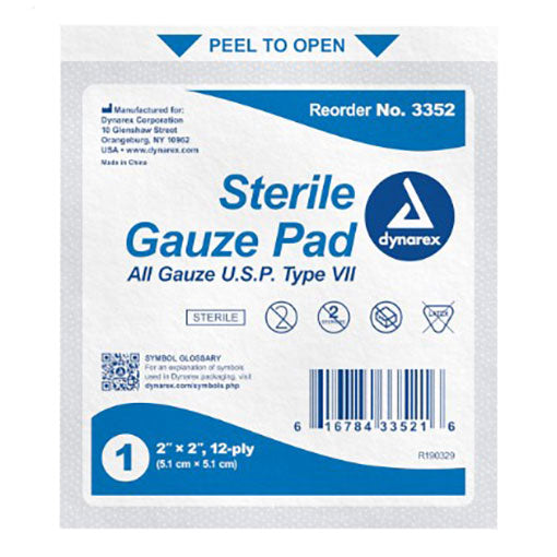 Dynarex Gauze Pad - Sterile - 2" x 2" - Pouch