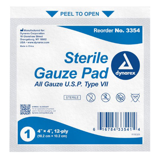 Dynarex Gauze Pad - Sterile - 4" x 4" - Pouch