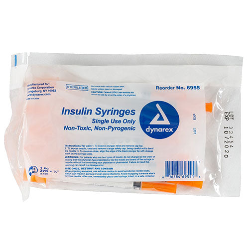 Dynarex Insulin Syringe (Non-Safety) - 1 cc - 27 G, 0.5" Needle