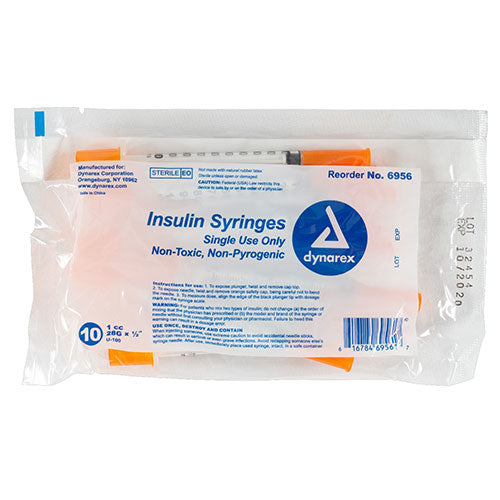 Dynarex Insulin Syringe (Non-Safety) - 1 cc - 28 G, 0.5" Needle