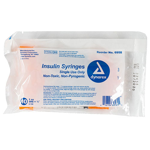 Dynarex Insulin Syringe (Non-Safety) - 1 cc - 30 G, 0.5" Needle