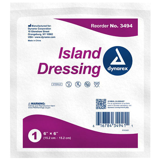 Dynarex Island Dressing - Sterile - 6" x 6" - Packet