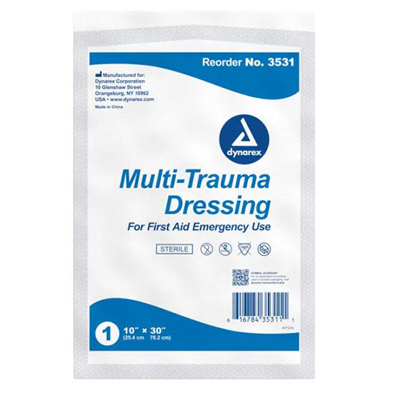 Dynarex Multi-Trauma Dressing - Sterile - 10" x 30" - Packet