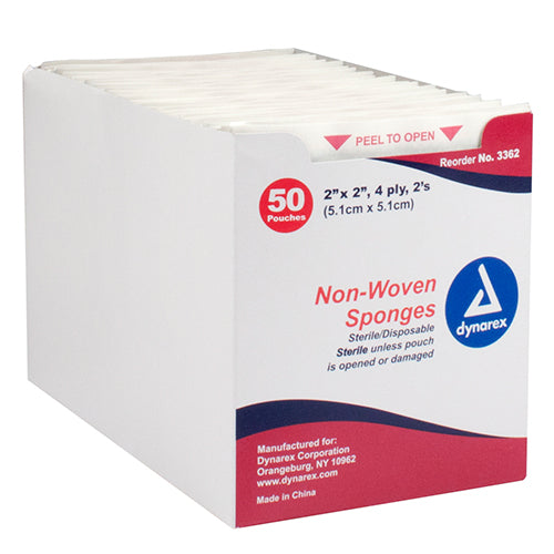 Dynarex Non-Woven Sponge - Sterile - 2"x 2" - 4 Ply (3000/Case)