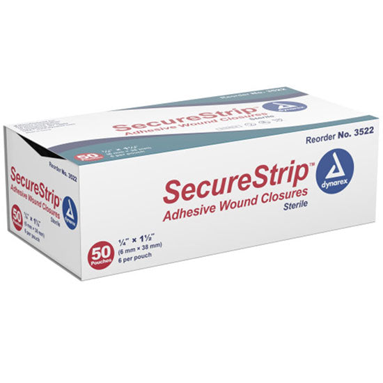 Dynarex SecureStrip Adhesive Wound Closure - Sterile - 0.25" x 1.5" - Box