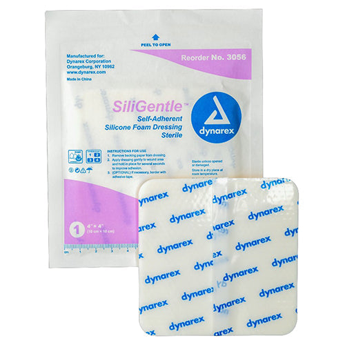 Dynarex SiliGentle Foam Dressing - Non-Adhesive Silicone - 4" x 4"