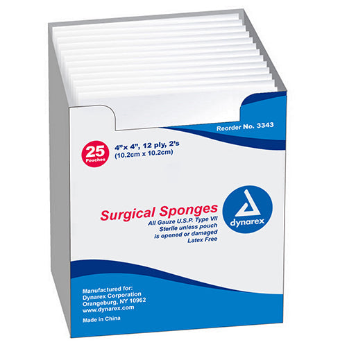 Dynarex Surgical Gauze Sponges - Sterile - 4" x 4" 12 Ply