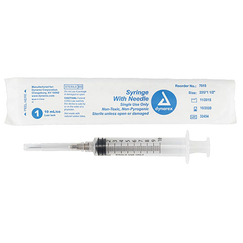 Dynarex Syringes With Needle - 10 cc - 22 G, 1.5"