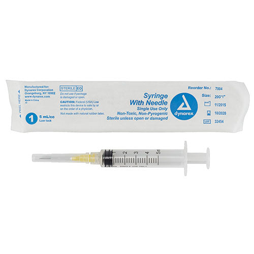 Dynarex Syringes With Needle - 5 cc - 20 G, 1"