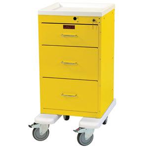 Harloff 3243 Short 3 Drawer Infection Control Mini-Cart, W/Lock Options, Extended Bumper, 5-Inch Wheels