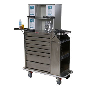 Harloff 6025-TC Stainless Steel 8 Drawer Cast Cart W/Top Compartment, Multiple Locking Options, Deluxe Package