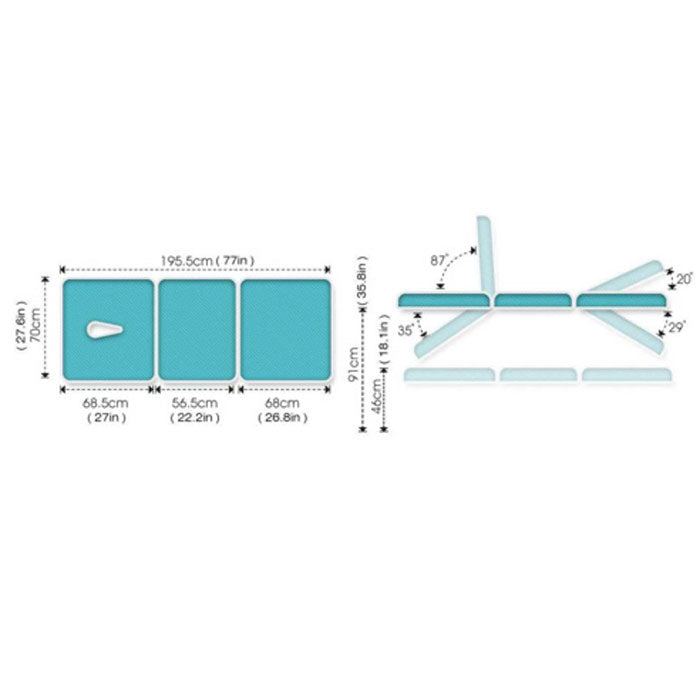 Mettler ME4600 3-Section Therapeutic Table - Dimensions