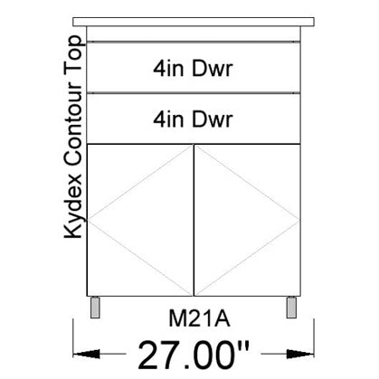 Midmark M2 Mobile Treatment Cabinet with Locks and Kydex Contour Top - Diagram