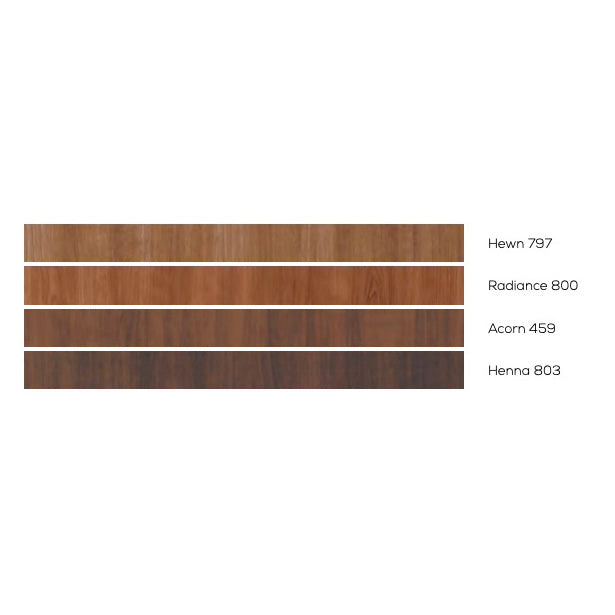 Midmark Synthesis Cabinetry Colors - Hewn (797), Radiance (800), Acorn (459), Henna (803)