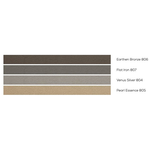 Midmark Synthesis Cabinetry Colors - Earthen Bronze (806), Flat Iron (807), Venus Silver (804), Pearl Essence (805)