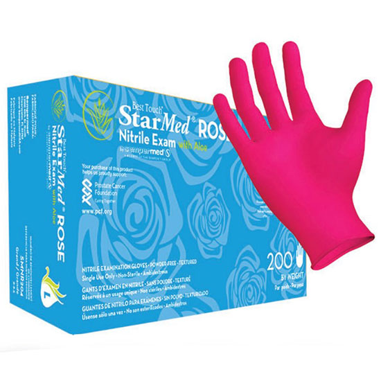 Sempermed Best Touch StarMed Rose Nitrile Exam Gloves with Aloe - Box, Large