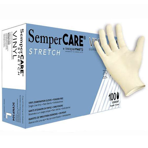 Sempermed SemperCare Stretch Vinyl Exam Gloves - Box, Large
