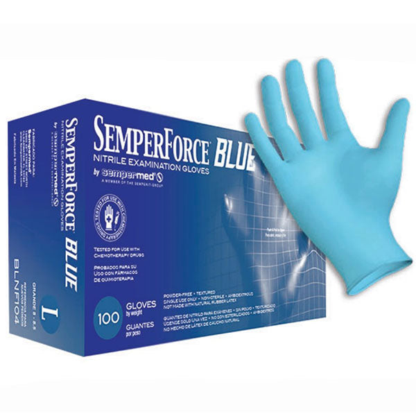 Sempermed SemperForce Blue Nitrile Exam Gloves - Box, Large