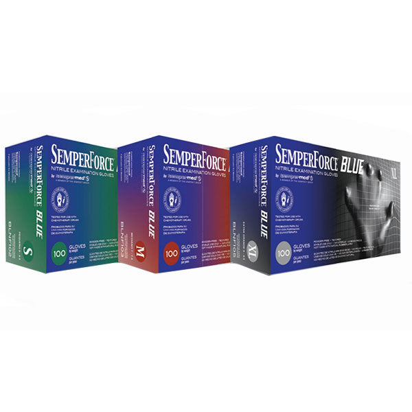 Sempermed SemperForce Blue Nitrile Exam Gloves - Boxes