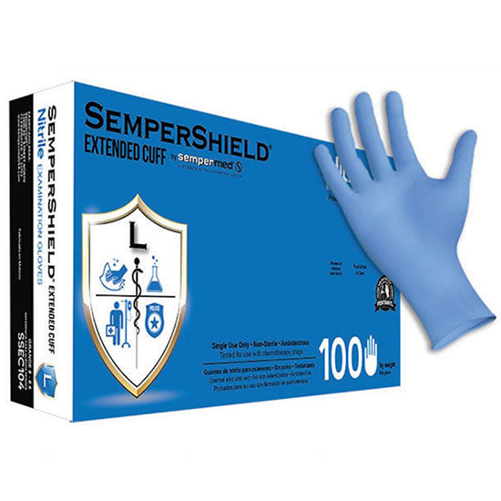 Sempermed SemperShield Extended Cuff Nitrile Exam Gloves - Box, Large