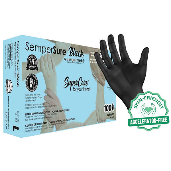 Sempermed SemperSure Black Nitrile Exam Gloves - Box, Large
